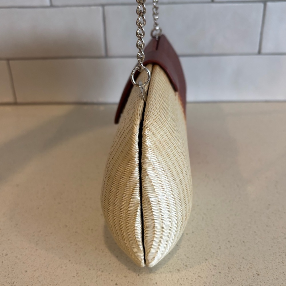 Le Sac Ombre Rattan Clutch Purse Over the Shoulder Silver Chain boho Vintage - Picture 3 of 8